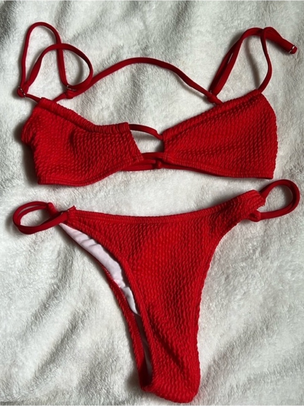 SHEIN • Women’s S • Textured Bikini Two-Piece Set • Red